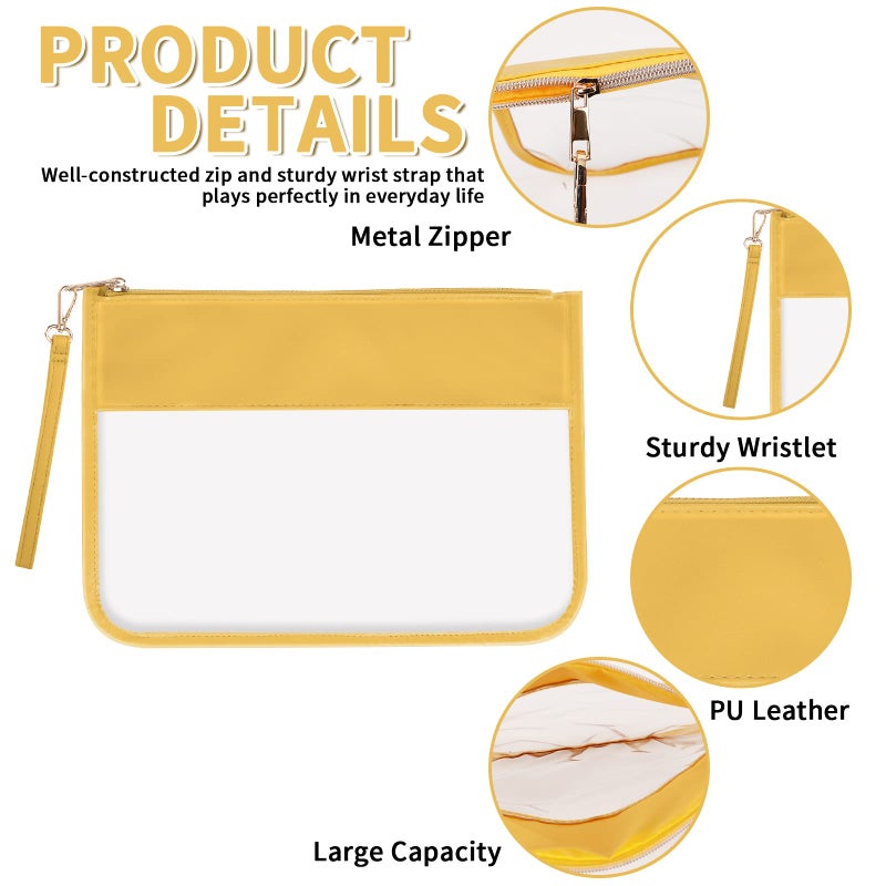 Iqimott Clear Zipper Pouch, DIY Clear Makeup Cosmetic Bag Purse for Women Girls, Chenille Letter Travel Toiletry Bag(Yellow) - Image 3